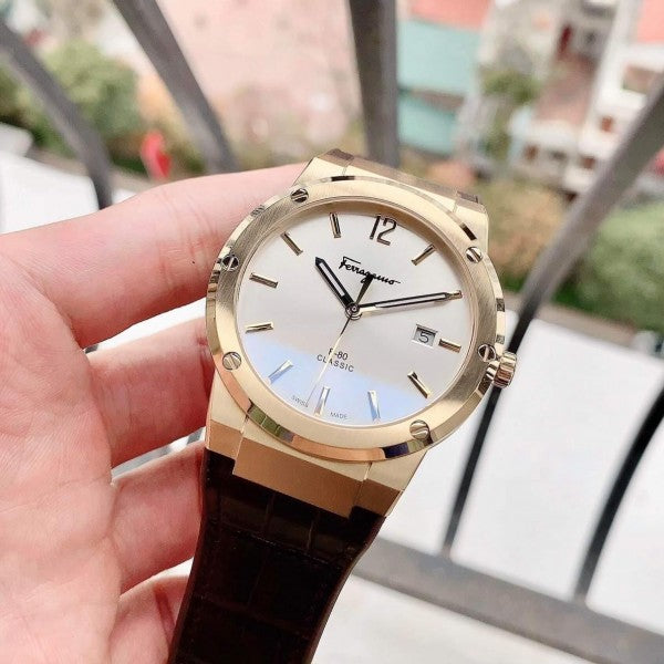  Shop Authentic Salvatore Ferragamo F-80 Classic Silver Dial Brown Leather Strap Watch for Men - SFDT00419 - Luxxuri