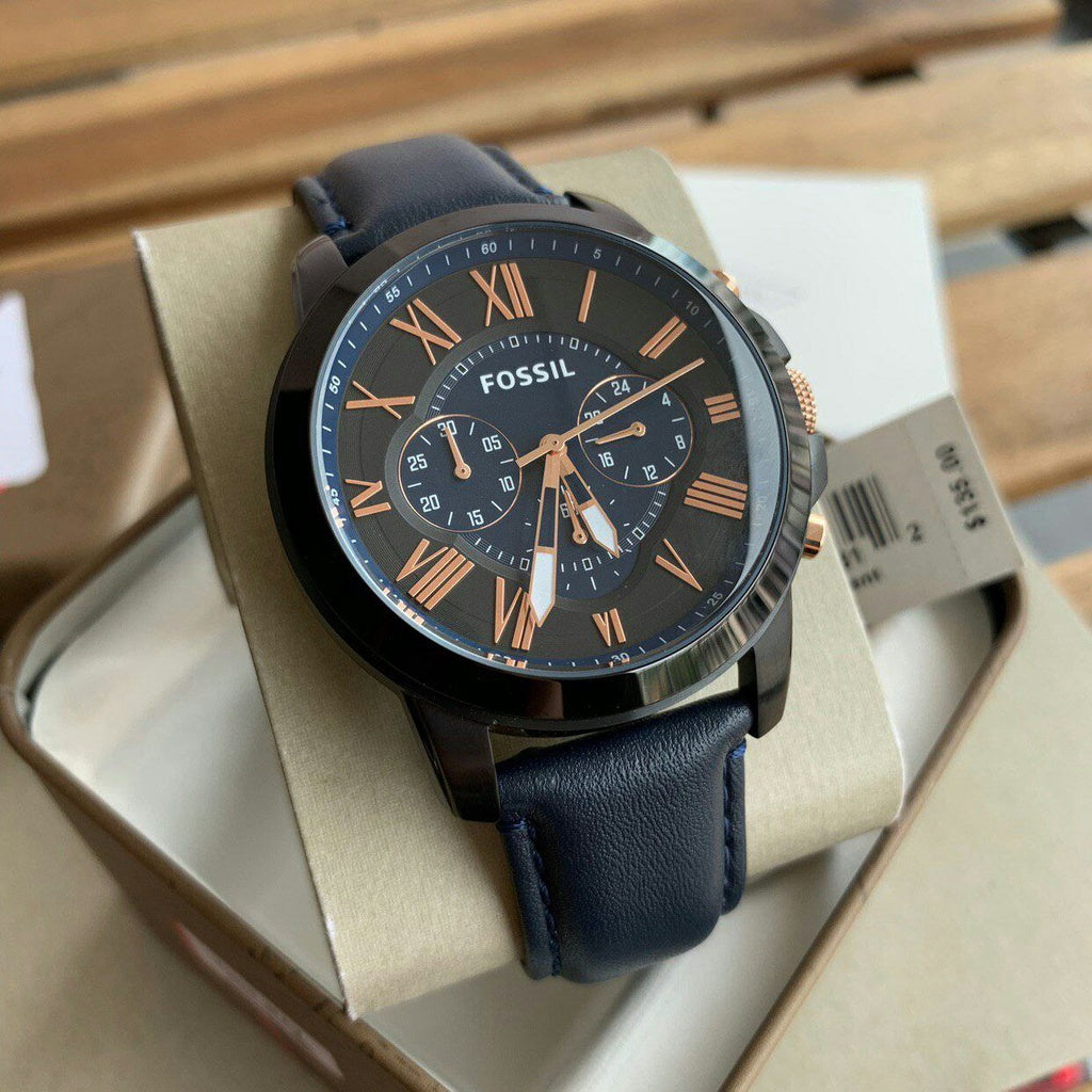  Shop Authentic Fossil Grant Chronograph Black Dial Blue Leather Strap Watch for Men - FS5061 - Luxxuri