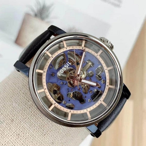  Shop Authentic Fossil Boyfriend Skeleton Blue Dial Blue Leather Strap Watch for Women - ME3136 - Luxxuri