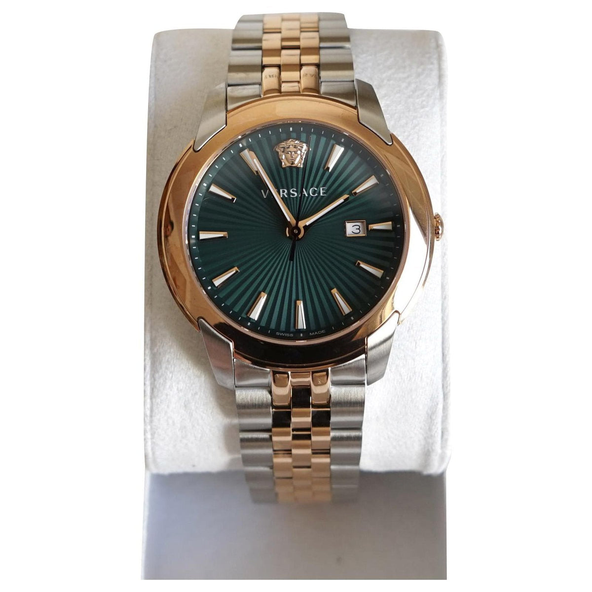  Shop Authentic Versace V-Urban Green Dial Two Tone Steel Strap Watch for Men - VELQ00619 - Luxxuri