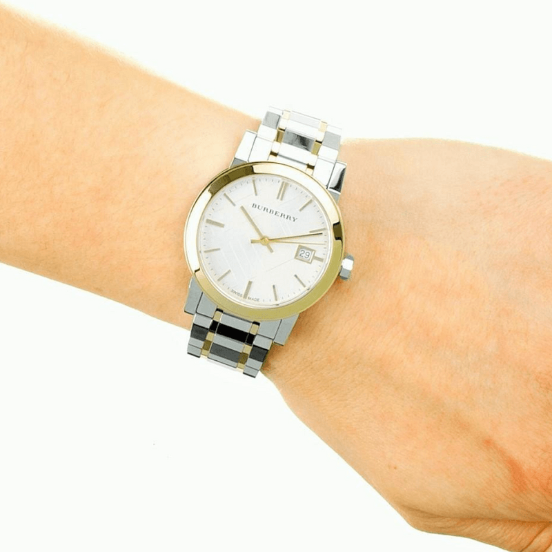  Shop Authentic Burberry The City Silver Dial Two Tone Steel Strap Watch for Women - BU9214 - Luxxuri