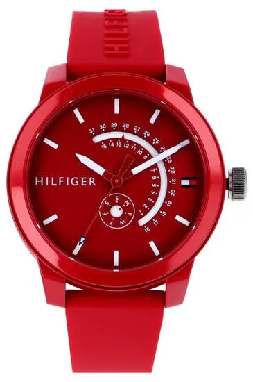  Shop Authentic Tommy Hilfiger Denim Quartz Red Dial Red Rubber Strap Watch for Men - 1791480 - Luxxuri