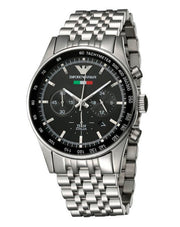  Shop Authentic Emporio Armani Sportivo Chronograph Black Dial Silver Steel Strap Watch For Men - AR5984 - Luxxuri
