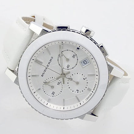  Shop Authentic Burberry City Chronograph White Dial White Leather Strap Watch For Women - BU9701 - Luxxuri