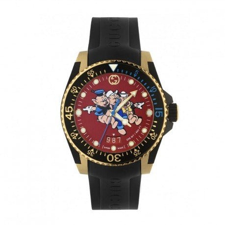  Shop Authentic Gucci Dive Quartz Red Dial Black Rubber Strap Watch For Men - YA136325 - Luxxuri