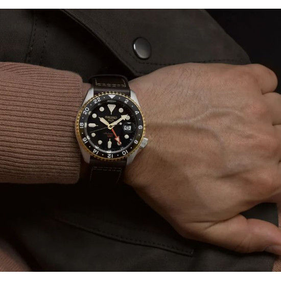  Shop Authentic Seiko 5 Sports SKX GMT Automatic Mocha Black Dial Brown Leather Strap Watch For Men - SSK036K1 - Luxxuri