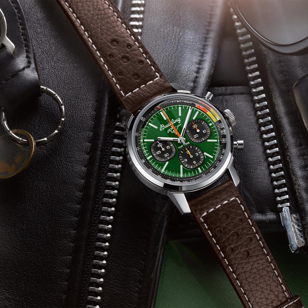  Shop Authentic Breitling Top Time B01 Ford Mustang Green Dial Brown Leather Strap Watch for Men - AB01762A1L1X1 - Luxxuri