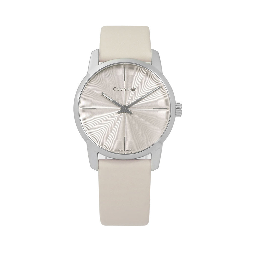  Shop Authentic Calvin Klein City White Dial White Leather Strap Watch for Women - K2G231XH - Luxxuri