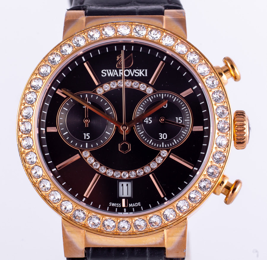  Shop Authentic Swarovski Citra Sphere Chronograph Black Dial Black Leather Strap Watch for Women - 5055209 - Luxxuri