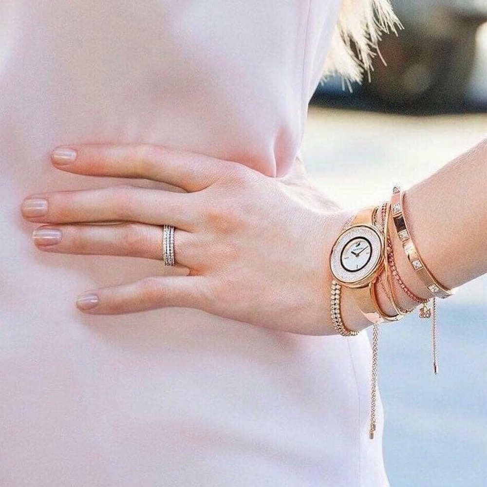  Shop Authentic Swarovski Crystalline Bracelet White Dial Rose Gold Steel Strap Watch for Women - 5269250 - Luxxuri