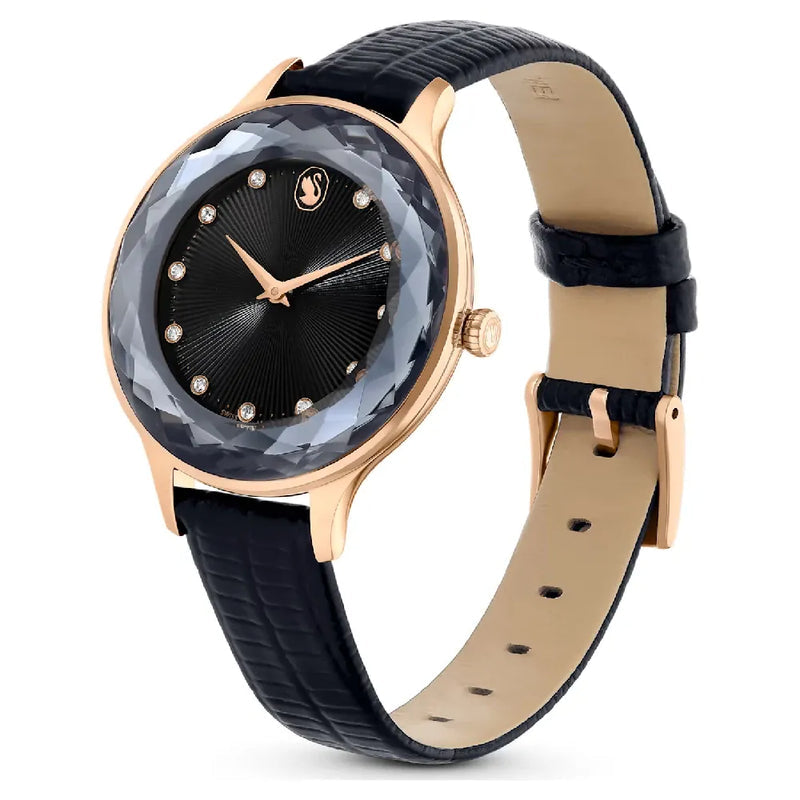  Shop Authentic Swarovski Octea Nova Black Dial Black Leather Strap Watch for Women - 5650033 - Luxxuri