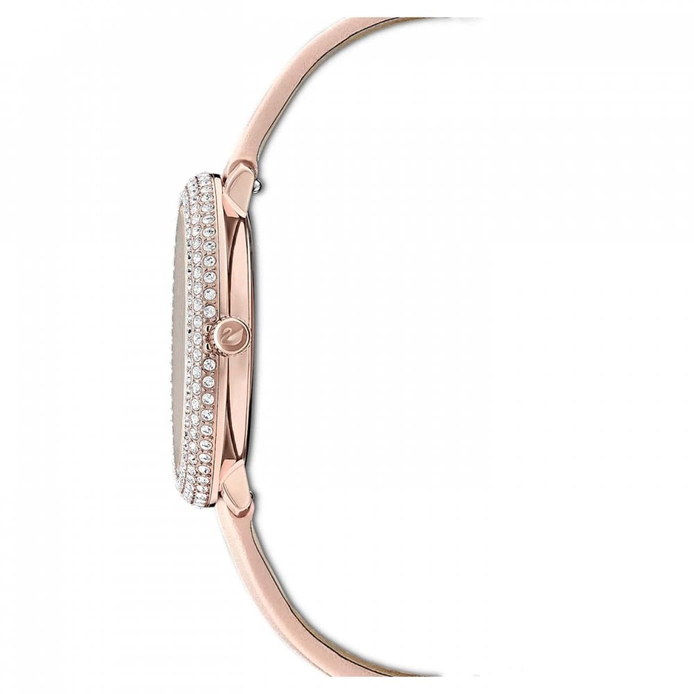  Shop Authentic Swarovski Crystal Frost White Dial Pink Leather Strap Watch for Women - 5519223 - Luxxuri