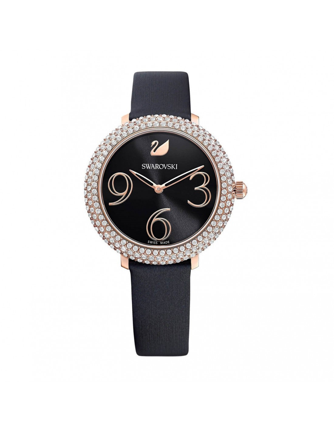  Shop Authentic Swarovski Crystal Frost Black Dial Black Leather Strap Watch for Women - 5484058 - Luxxuri