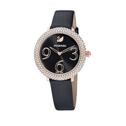  Shop Authentic Swarovski Crystal Frost Black Dial Black Leather Strap Watch for Women - 5484058 - Luxxuri