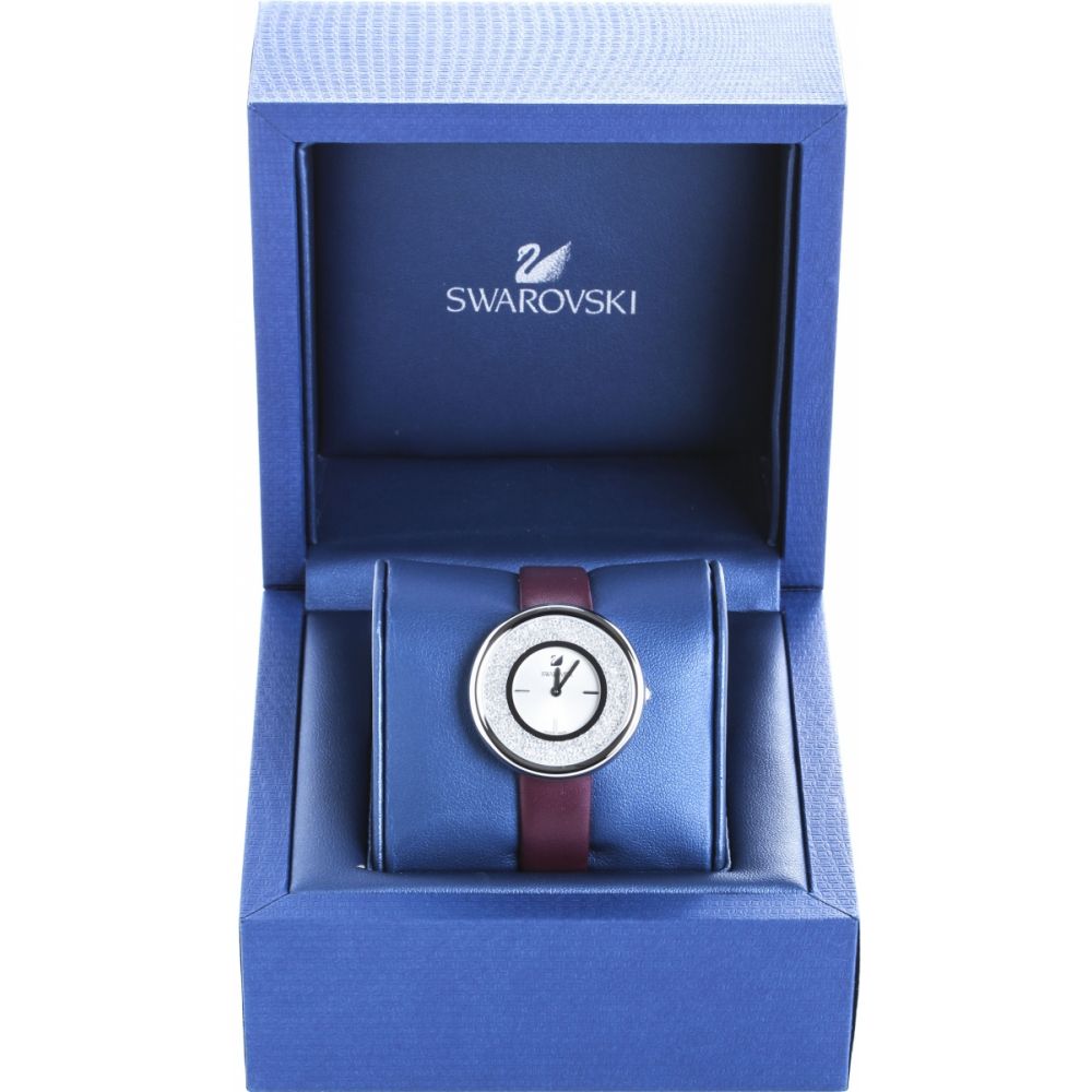  Shop Authentic Swarovski Crystalline Silver Dial Purple Leather Strap Watch for Women - 5295355 - Luxxuri