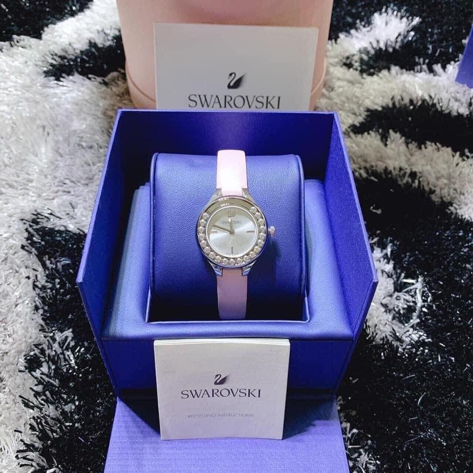  Shop Authentic Swarovski Lovely Crystals Silver Dial Pink Leather Strap Watch for Women - 5261493 - Luxxuri