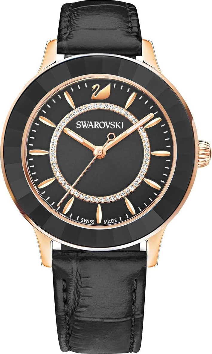  Shop Authentic Swarovski Octea Lux Black Dial Black Leather Strap Watch for Women - 5414410 - Luxxuri