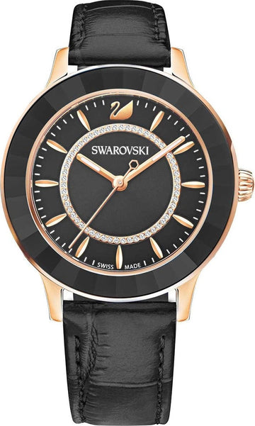  Shop Authentic Swarovski Octea Lux Black Dial Black Leather Strap Watch for Women - 5414410 - Luxxuri