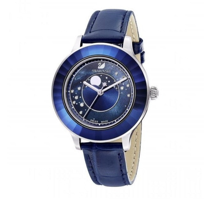  Shop Authentic Swarovski Octea Lux Moon Crystal Blue Dial Blue Leather Strap Watch for Women - 5516305 - Luxxuri