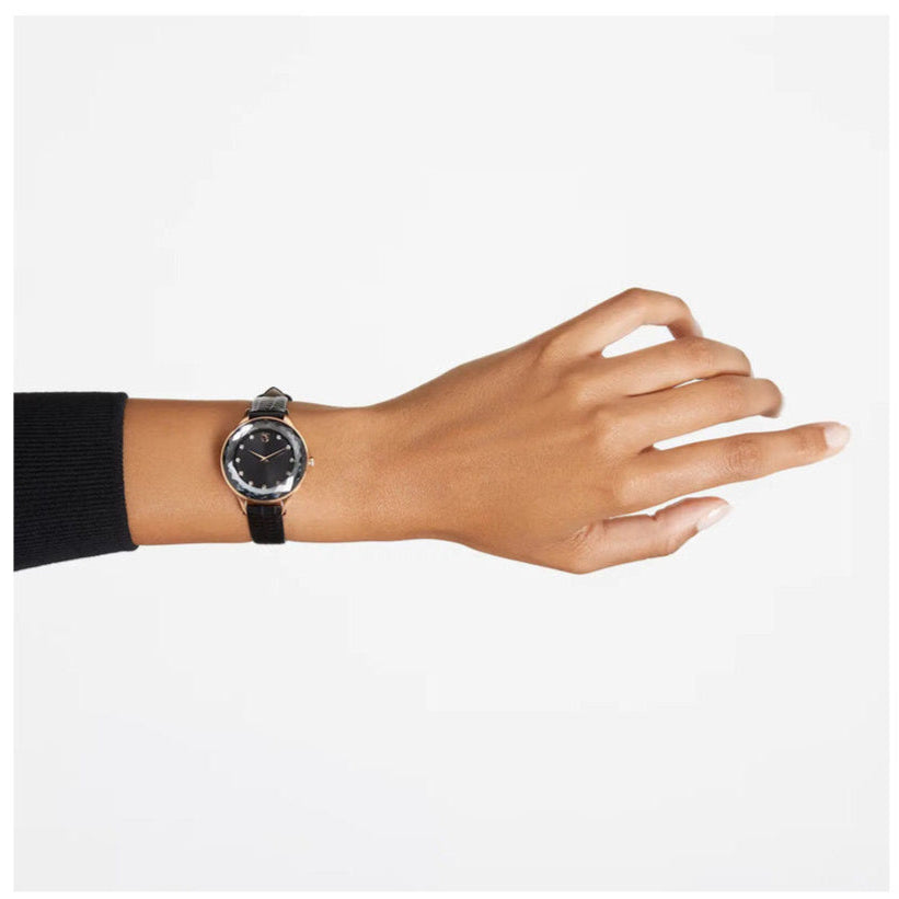  Shop Authentic Swarovski Octea Nova Black Dial Black Leather Strap Watch for Women - 5650033 - Luxxuri