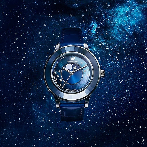  Shop Authentic Swarovski Octea Lux Moon Crystal Blue Dial Blue Leather Strap Watch for Women - 5516305 - Luxxuri