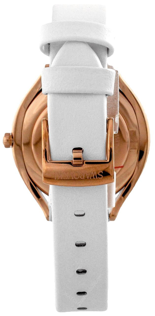  Shop Authentic Swarovski Crystalline Aura Silver Dial White Leather Strap Watch for Women - 5519453 - Luxxuri