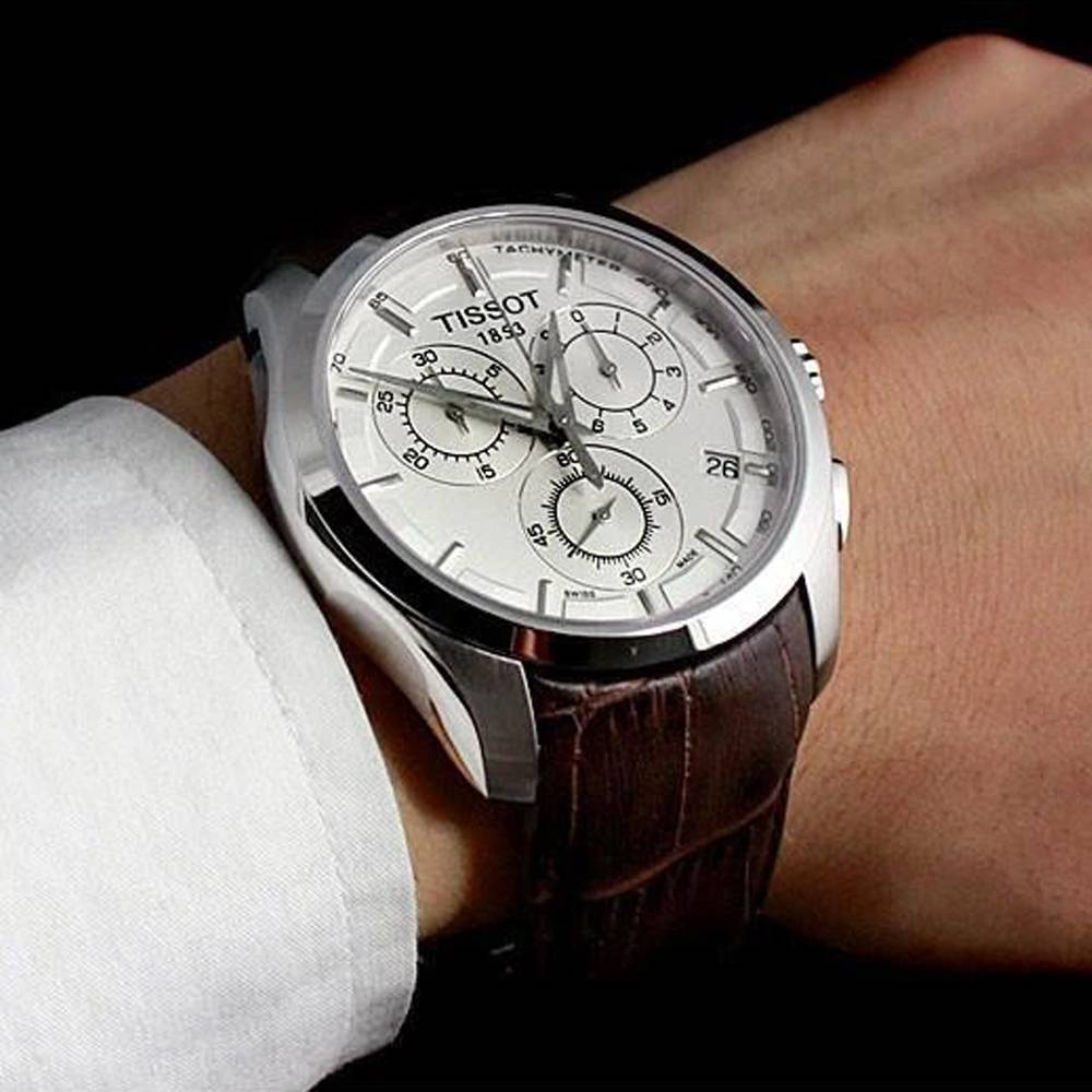  Shop Authentic Tissot Couturier Chronograph White Dial Brown Leather Strap Watch For Men - T035.617.16.031.00 - Luxxuri