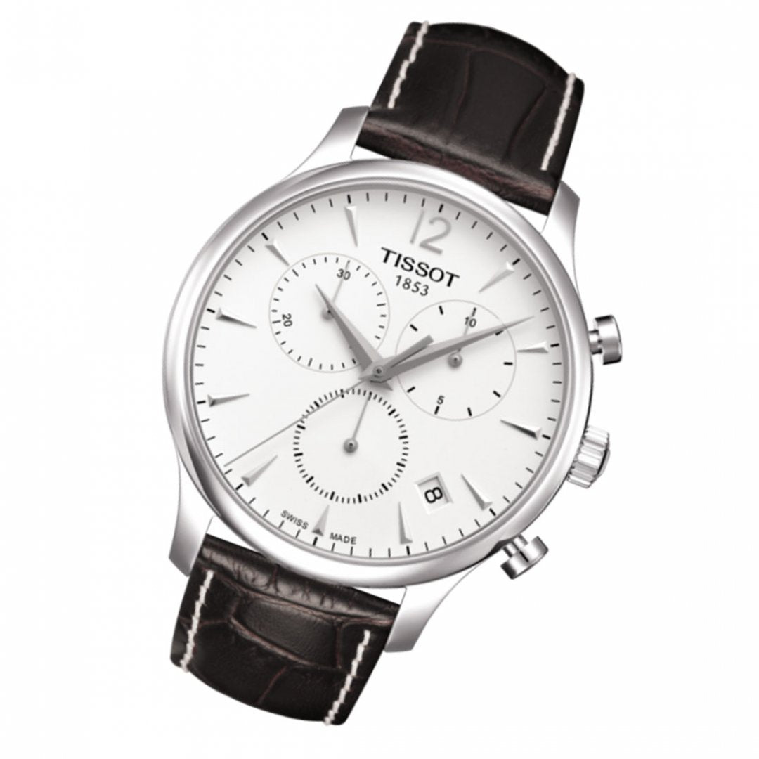  Shop Authentic Tissot T Classic Tradition Chronograph White Dial Brown Leather Strap Watch For Men - T063.617.16.037.00 - Luxxuri