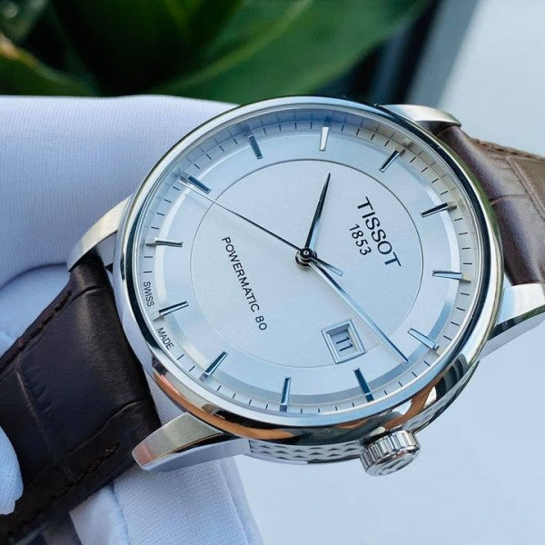 Shop Authentic Tissot Luxury Powermatic 80 Silver Dial Brown Leather Strap Watch For Men - T086.407.16.031.00 - Luxxuri
