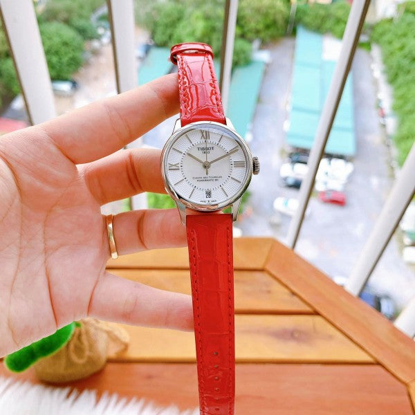  Shop Authentic Tissot Chemin Des Tourelles Powermatic 80 Mother of Pearl White Dial Red Leather Strap Watch For Women - T099.207.16.118.00 - Luxxuri