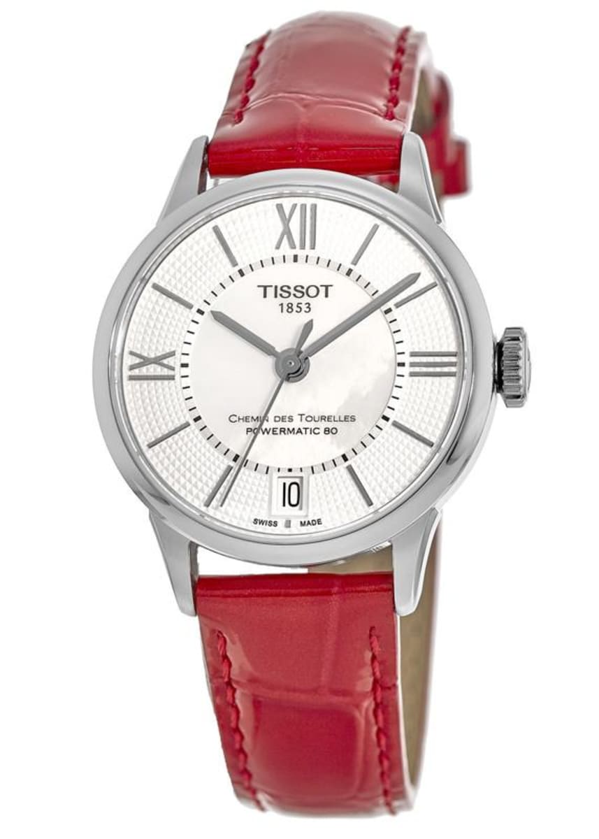  Shop Authentic Tissot Chemin Des Tourelles Powermatic 80 Mother of Pearl White Dial Red Leather Strap Watch For Women - T099.207.16.118.00 - Luxxuri