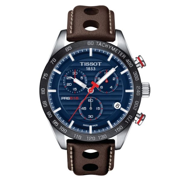  Shop Authentic Tissot PRS 516 Chronograph Blue Dial Brown Leather Strap Watch For Men - T100.417.16.041.00 - Luxxuri