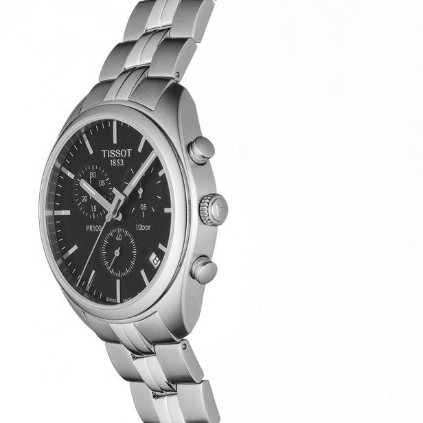  Shop Authentic Tissot T Classic PR 100 Chronograph Black Dial Silver Steel Strap Watch for Men - T101.417.11.051.00 - Luxxuri