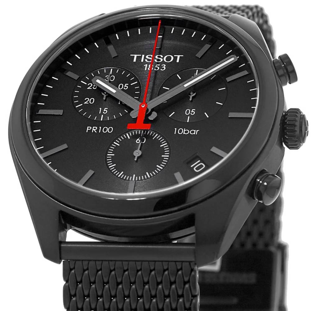  Shop Authentic Tissot T Classic PR 100 Chronograph Black Dial Black Mesh Bracelet Watch For Men - T101.417.33.051.00 - Luxxuri