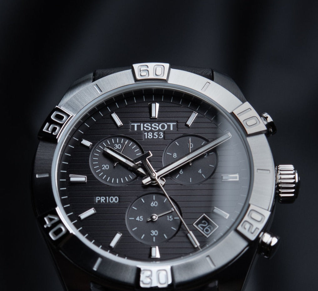  Shop Authentic Tissot PR 100 Sport Quartz Chronograph Black Dial Black Leather Strap Watch For Men - T101.617.16.051.00 - Luxxuri
