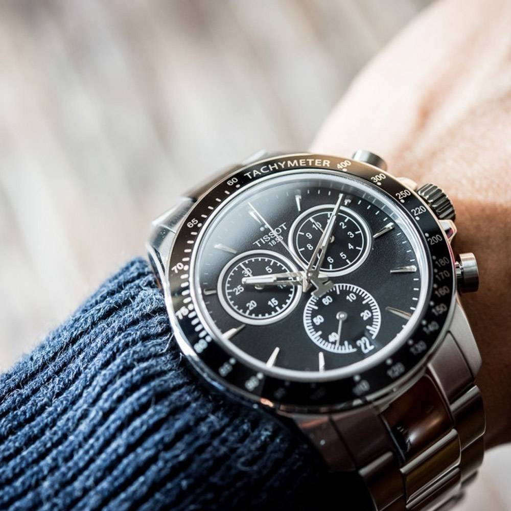  Shop Authentic Tissot V8 Quartz Chronograph Black Dial Silver Steel Strap Watch For Men - T106.417.11.051.00 - Luxxuri