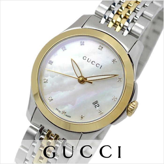  Shop Authentic Gucci G Timeless Diamonds Mother of Pearl Dial Two Tone Steel Strap Watch For Women - YA126413 - Luxxuri