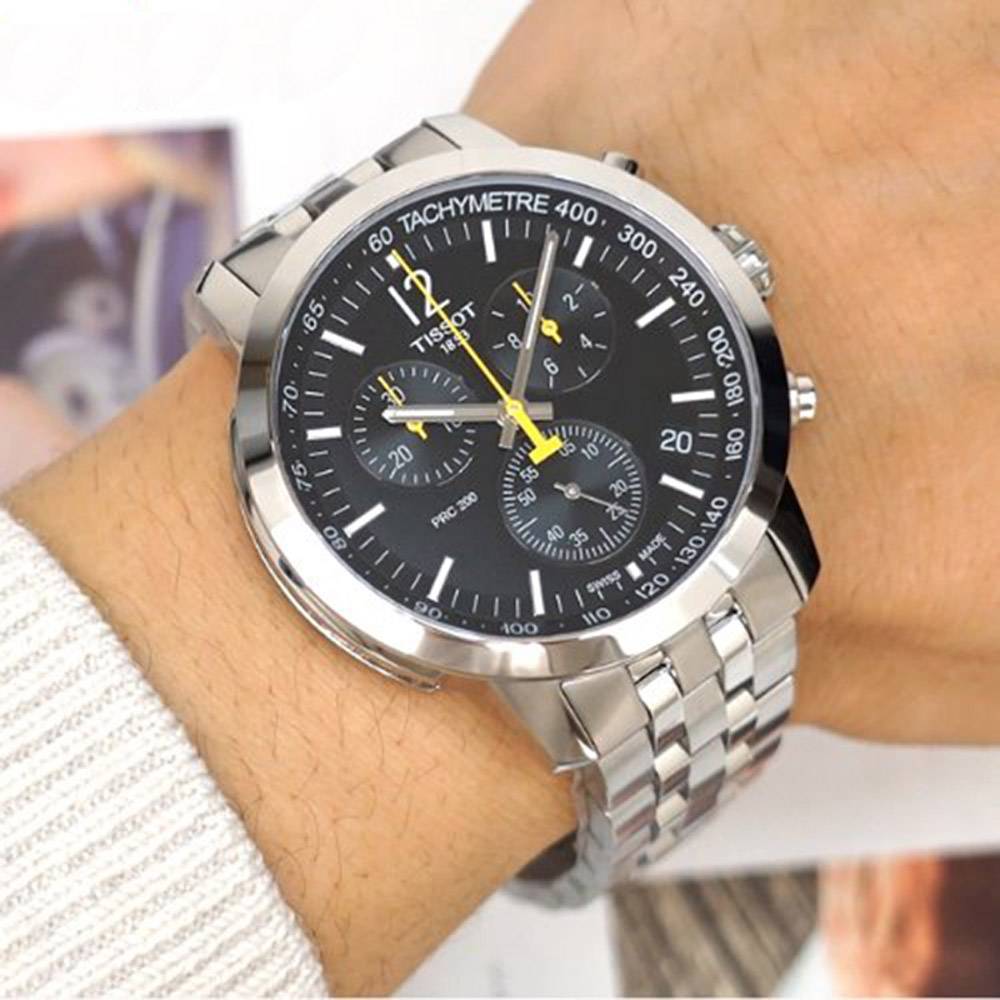  Shop Authentic Tissot PRC 200 Chronograph Black Dial Silver Steel Strap Watch For Men - T114.417.11.057.00 - Luxxuri