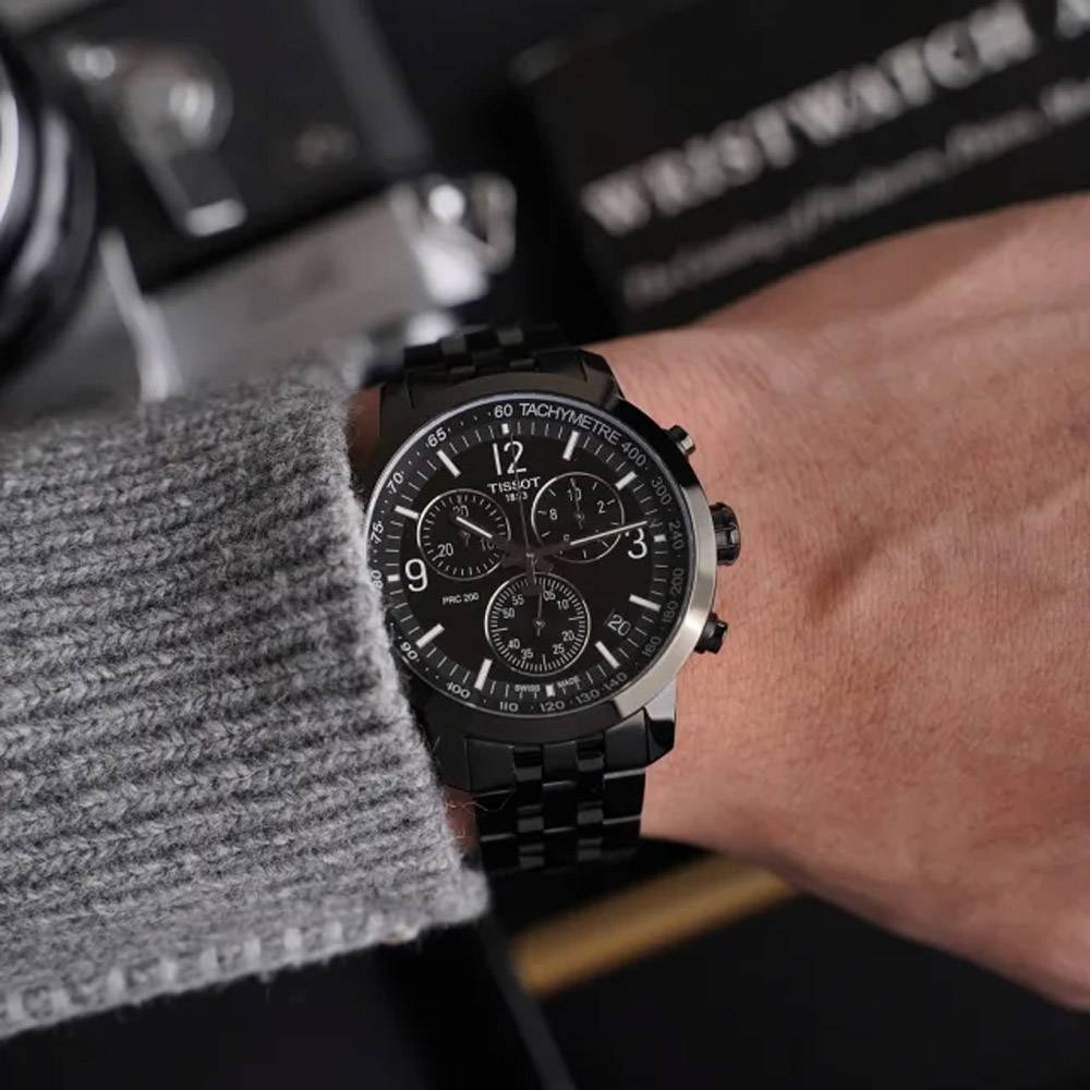  Shop Authentic Tissot PRC 200 Chronograph Black Dial Black Steel Strap Watch For Men - T114.417.33.057.00 - Luxxuri
