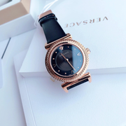  Shop Authentic Versace V-Motif Vintage Logo Black Dial Black Leather Strap Watch for Women - VERE00818 - Luxxuri