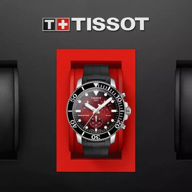  Shop Authentic Tissot Seastar 1000 Chronograph Red Dial Black Rubber Strap Watch For Men - T120.417.17.421.00 - Luxxuri