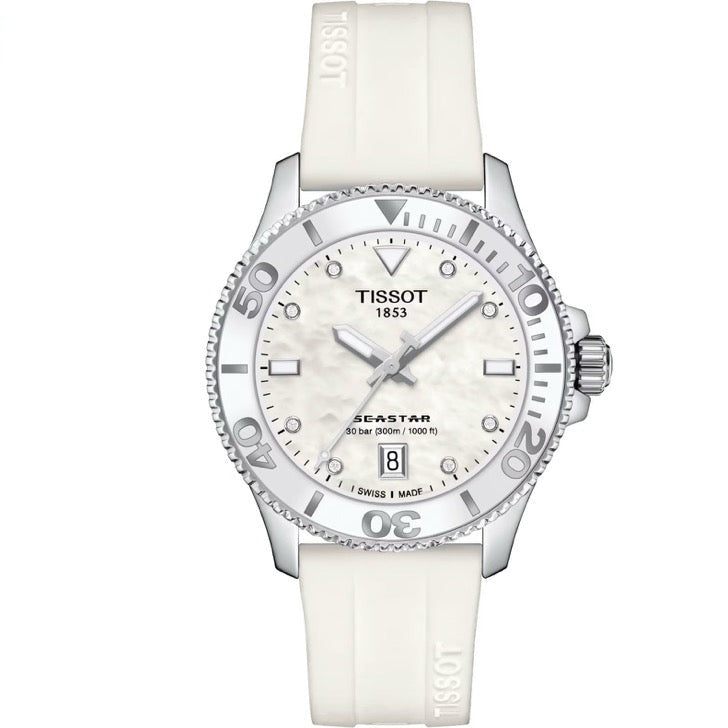  Shop Authentic Tissot Seastar 1000 Mother of Pearl White Dial White Rubber Strap Watch for Women - T120.210.17.116.00 - Luxxuri