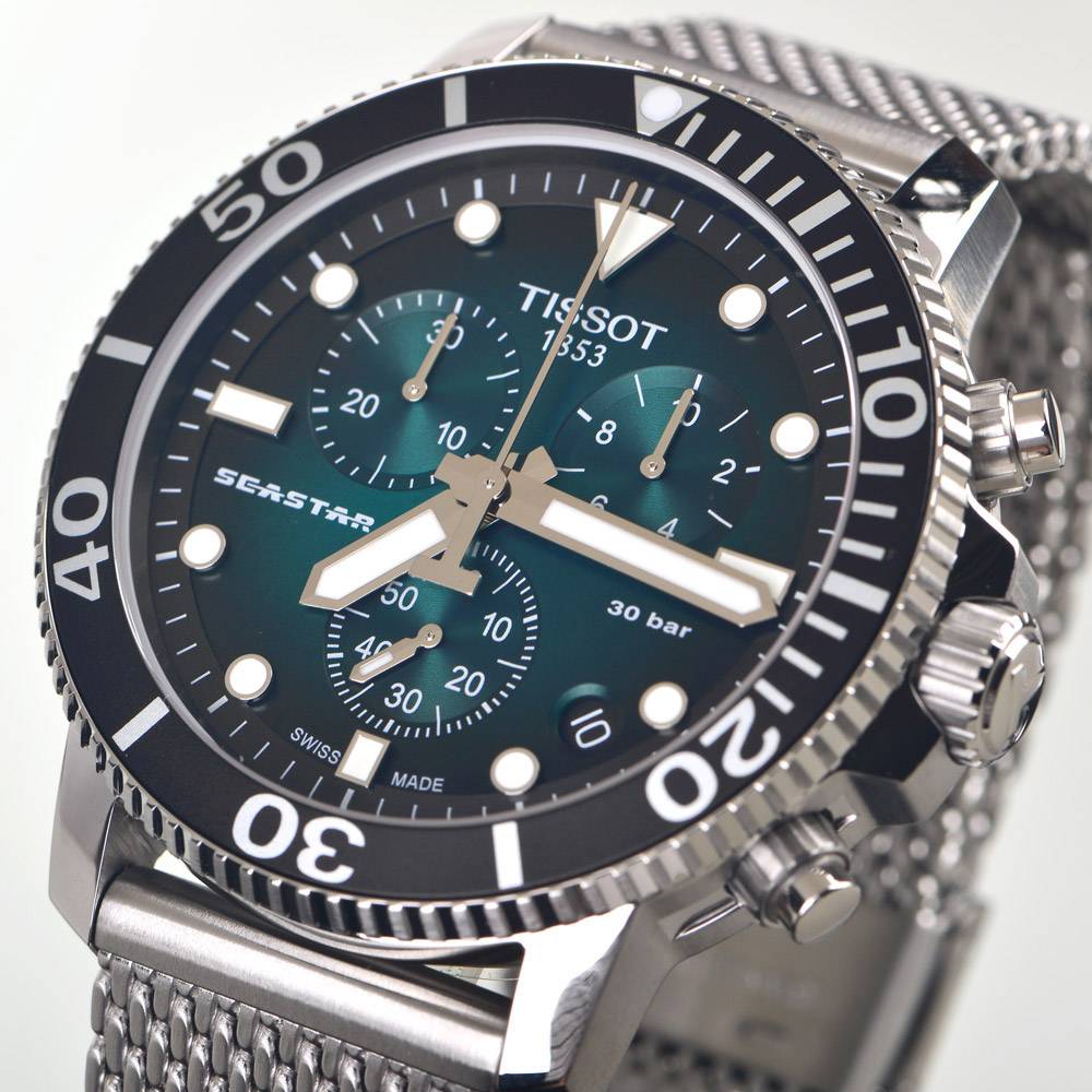  Shop Authentic Tissot Seastar 1000 Chronograph Green Dial Silver Mesh Bracelet Watch For Men - T120.417.11.091.00 - Luxxuri