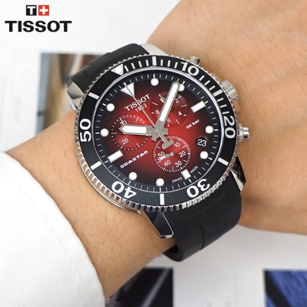  Shop Authentic Tissot Seastar 1000 Chronograph Red Dial Black Rubber Strap Watch For Men - T120.417.17.421.00 - Luxxuri