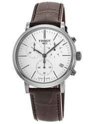  Shop Authentic Tissot Carson Premium Chronograph White Dial Brown Leather Strap Watch For Men - T122.417.16.011.00 - Luxxuri