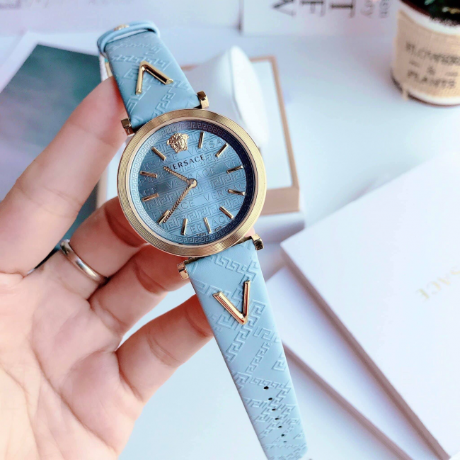  Shop Authentic Versace V-Twist Blue Dial Blue Leather Strap Watch for Women - VELS00319 - Luxxuri