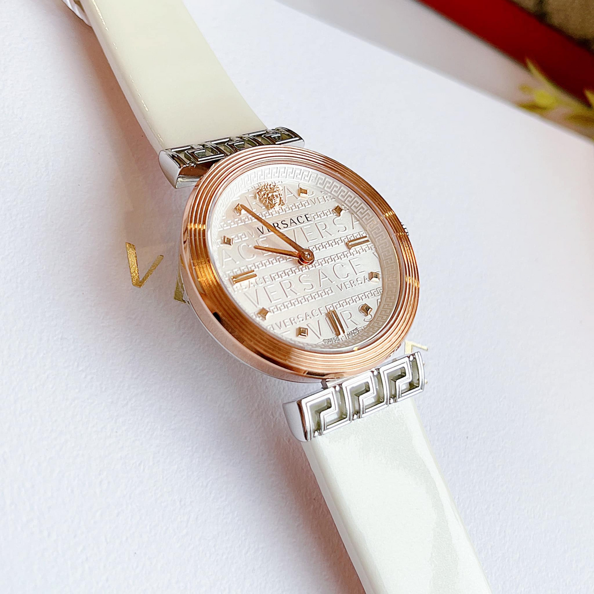  Shop Authentic Versace Greca White Dial White Leather Strap Watch for Women - VELW00120 - Luxxuri