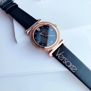  Shop Authentic Versace V-Motif Vintage Logo Black Dial Black Leather Strap Watch for Women - VERE00818 - Luxxuri