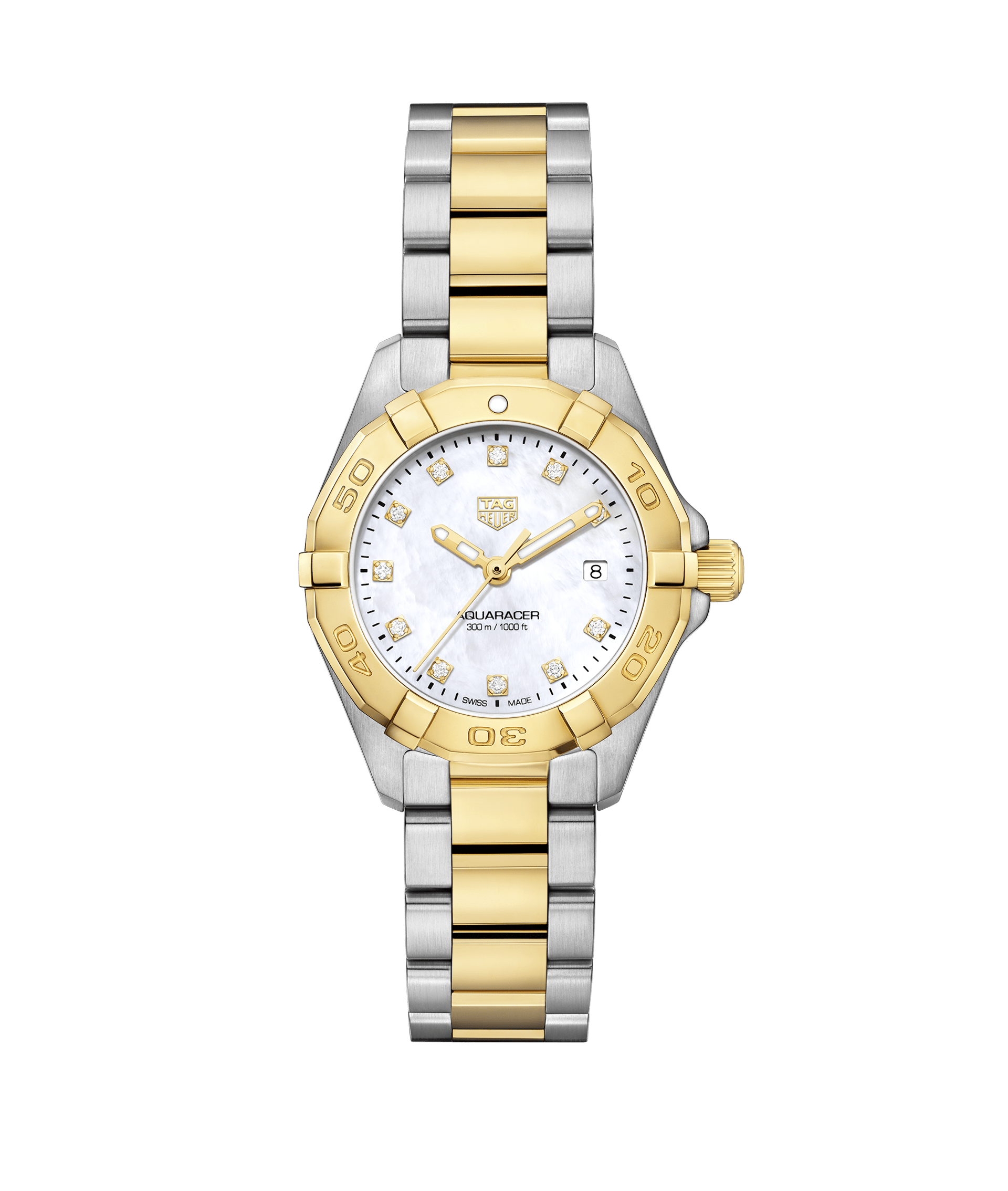 Shop Authentic Tag Heuer Aquaracer Quartz Diamonds Mother of Pearl Dial Two Tone Steel Strap Watch for Women - WBD1423.BB0321 - Luxxuri