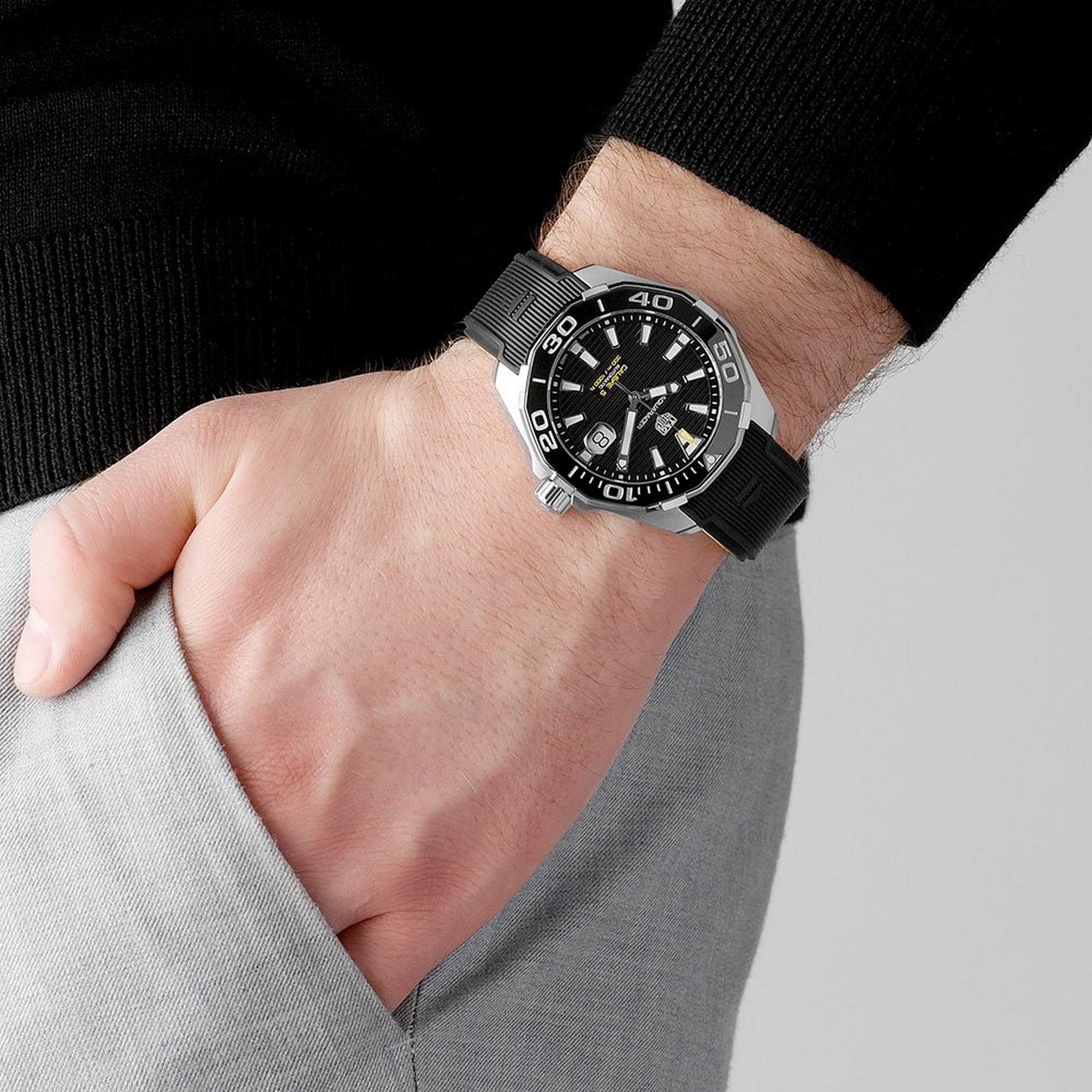  Shop Authentic Tag Heuer Aquaracer Calibre 5 Automatic Black Dial Black Rubber Strap Watch for Men - WAY201A.FT6142 - Luxxuri